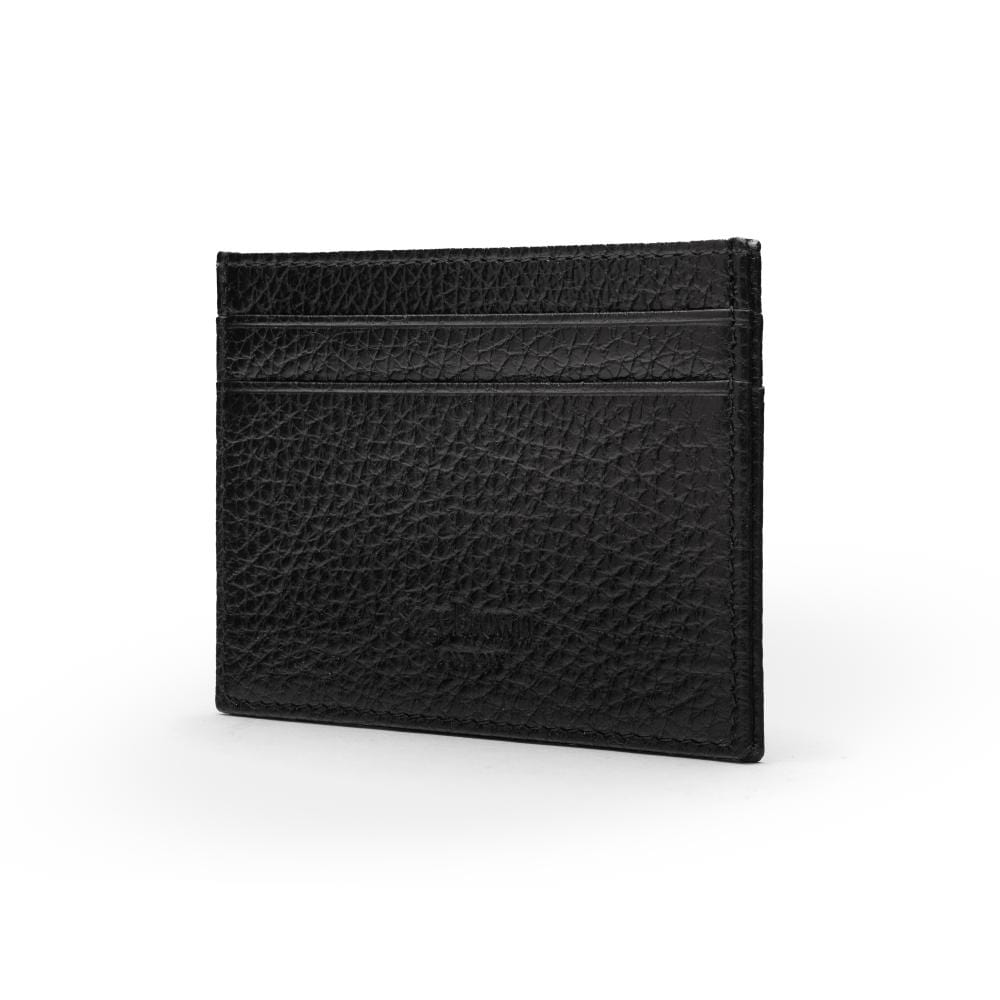 Flat leather credit card wallet 4 CC, black pebble grain, back