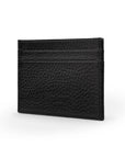 Flat leather credit card wallet 4 CC, black pebble grain, back