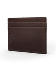 Flat leather credit card wallet 4 CC, brown pebble grain, front