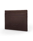 Flat leather credit card wallet 4 CC, brown pebble grain, back