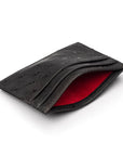 Flat ostrich leather credit card case, black ostrich leather, inside