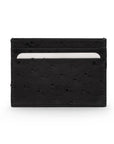 Flat ostrich leather credit card case, black ostrich leather, front