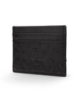 Flat ostrich leather credit card case, black ostrich leather, back