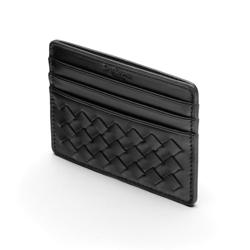 Flat woven leather card holder, black, reverse