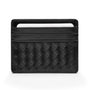 Flat woven leather card holder, black, front