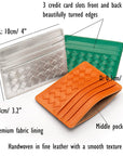 Flat woven leather card holder, features and dimensions