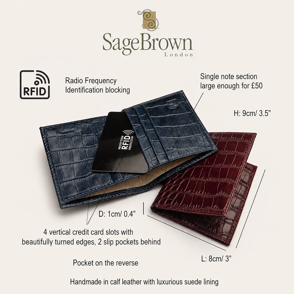 Compact leather RFID wallet, features and dimensions