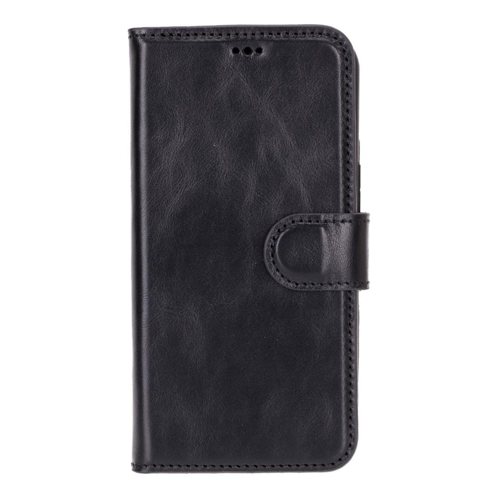 iPhone 15 case in leather with RFID, black, front