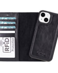 iPhone 15 case in leather with RFID, black, with detachable cradle