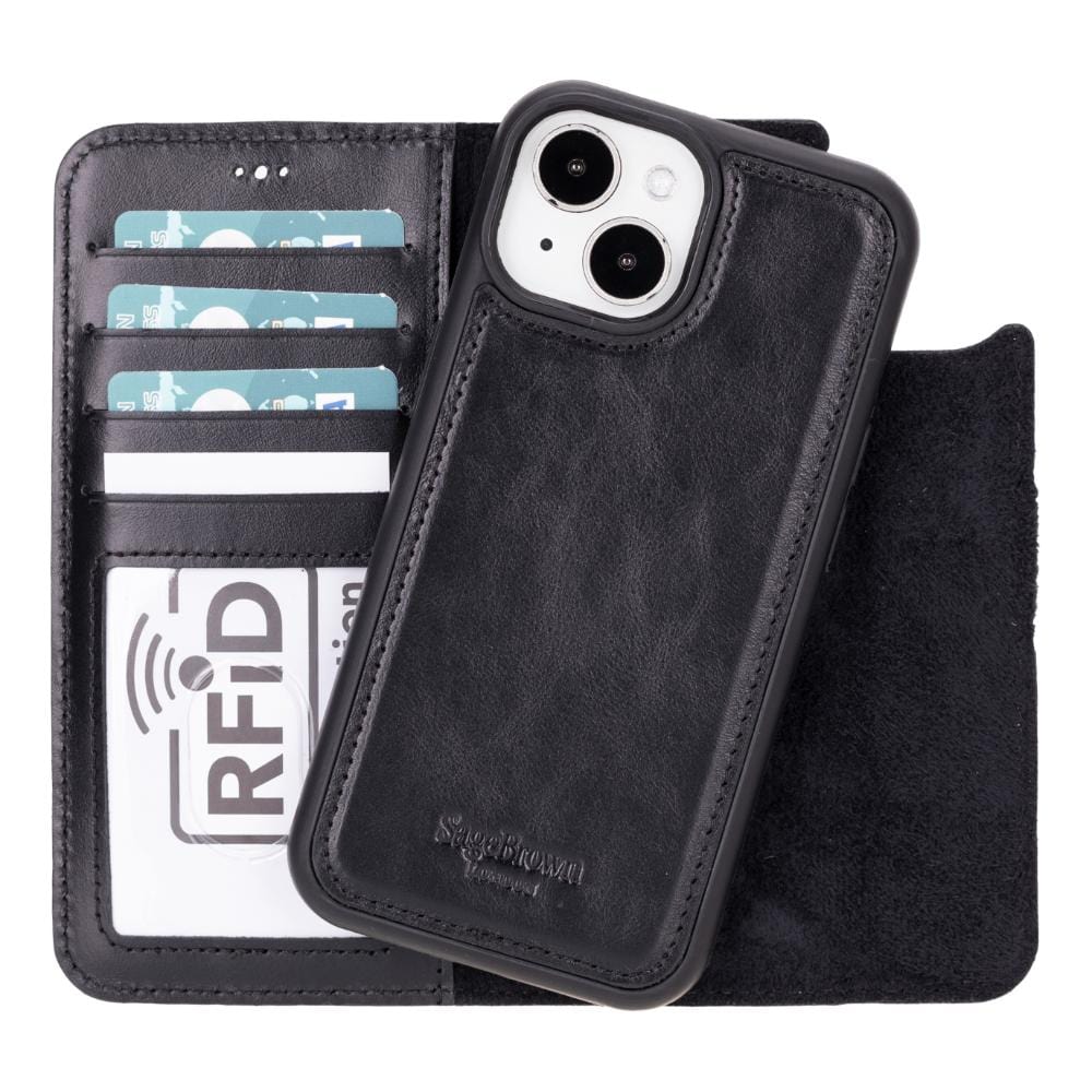 iPhone 15 case in leather with RFID, black