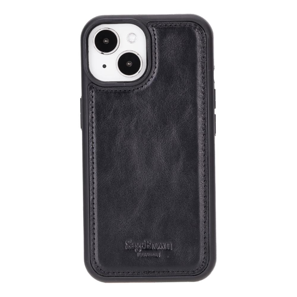 iPhone 15 case in leather with RFID, black, back cover