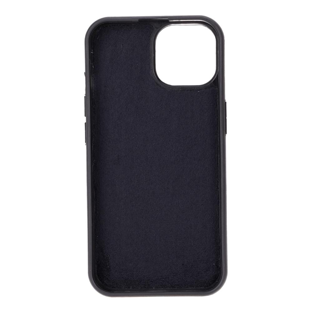 iPhone 15 case in leather with RFID, black, inside back cover