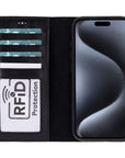 iPhone 15 Pro case in leather with RFID, black, inside