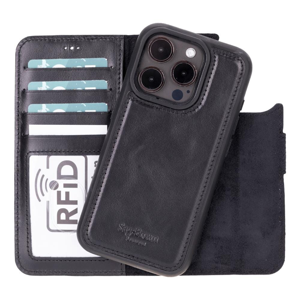 iPhone 15 Pro case in leather with RFID, black