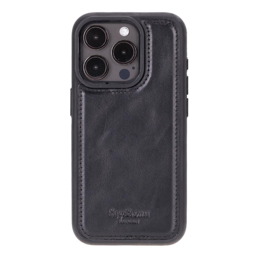 iPhone 15 Pro case in leather with RFID, black, back cover
