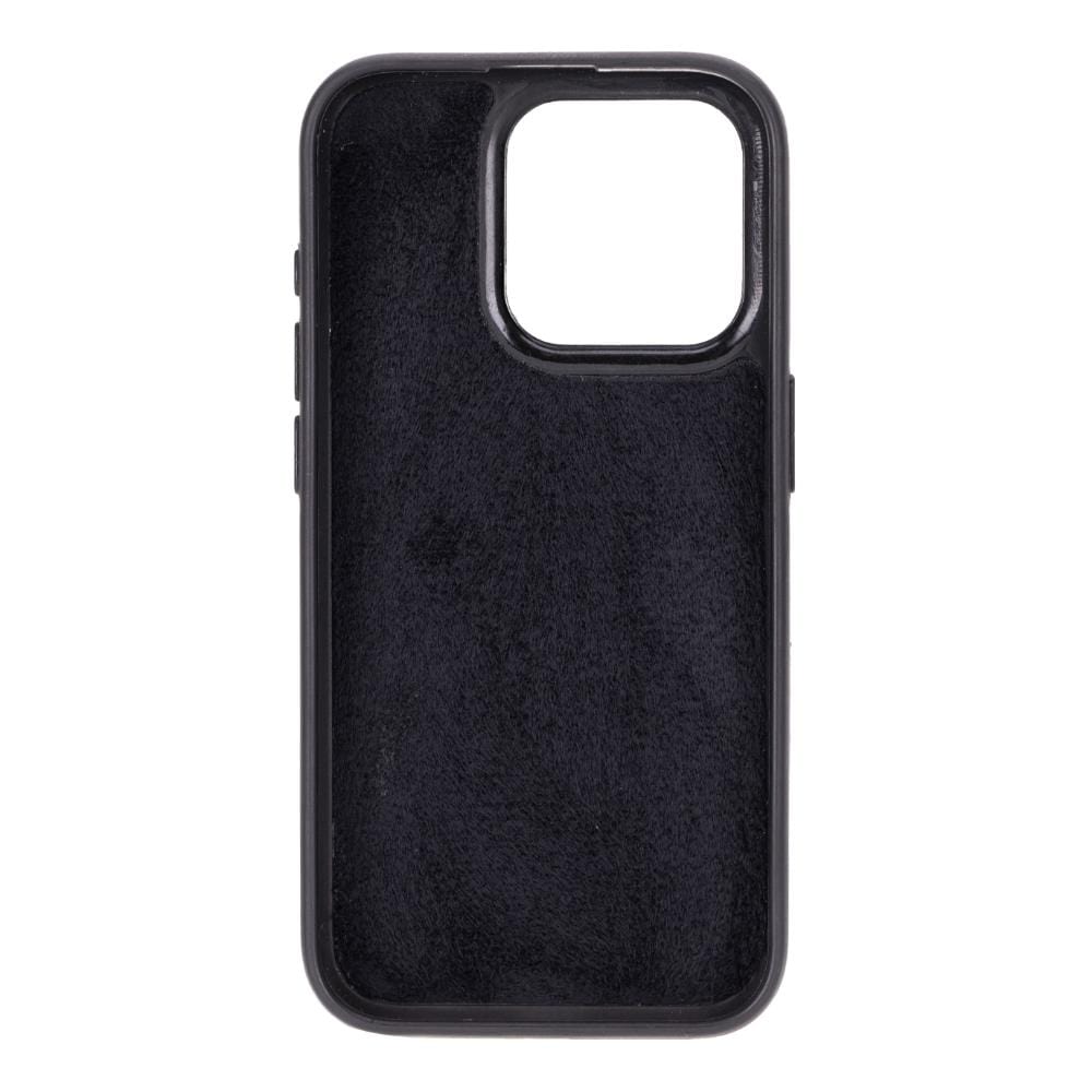 iPhone 15 Pro case in leather with RFID, black, inside back cover