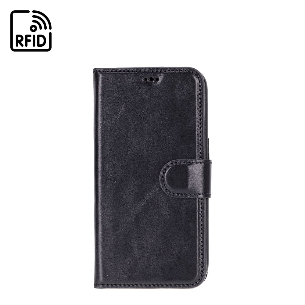 iPhone 15 Pro case in leather with RFID, black, front