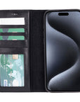 iPhone 15 Pro Max case in leather with RFID, black, open