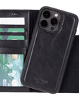 iPhone 15 Pro Max case in leather with RFID, black, detachable cradle