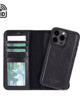 iPhone 15 Pro Max case in leather with RFID, black, inside