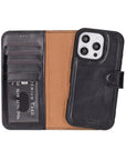 iPhone 16 Pro case in leather with RFID, black, with detachable phone cradle