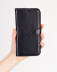 iPhone 16 Pro case in leather with RFID, black, lifestyle