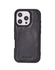 iPhone 16 Pro case in leather with RFID, black, reverse view