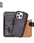 iPhone 16 Pro case in leather with RFID, black, inside