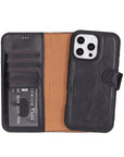 iPhone 16 Pro Max case in leather with RFID, black, with detachable phone cradle