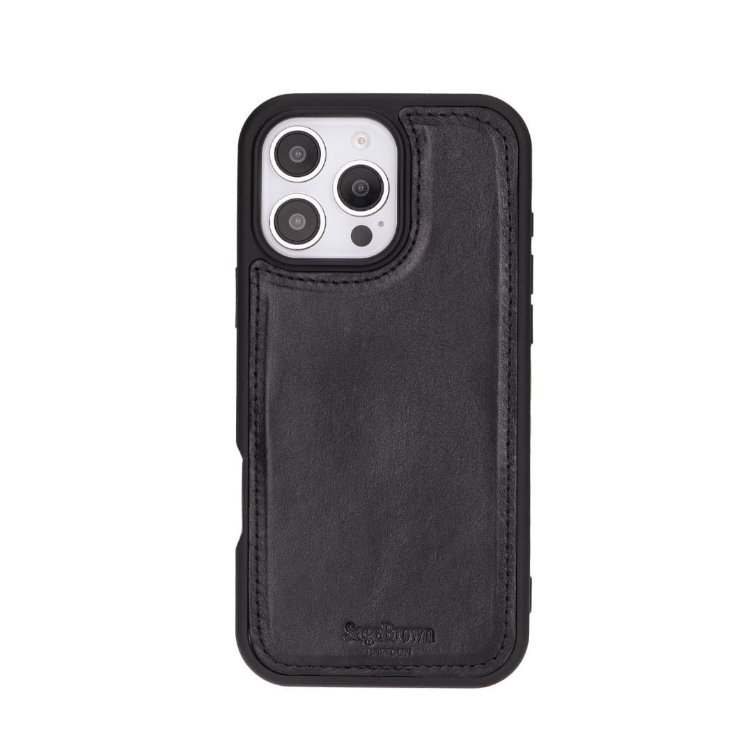 iPhone 16 Pro Max case in leather with RFID, black, back cover