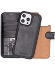 iPhone 16 Pro Max case in leather with RFID, black, detachable phone cradle