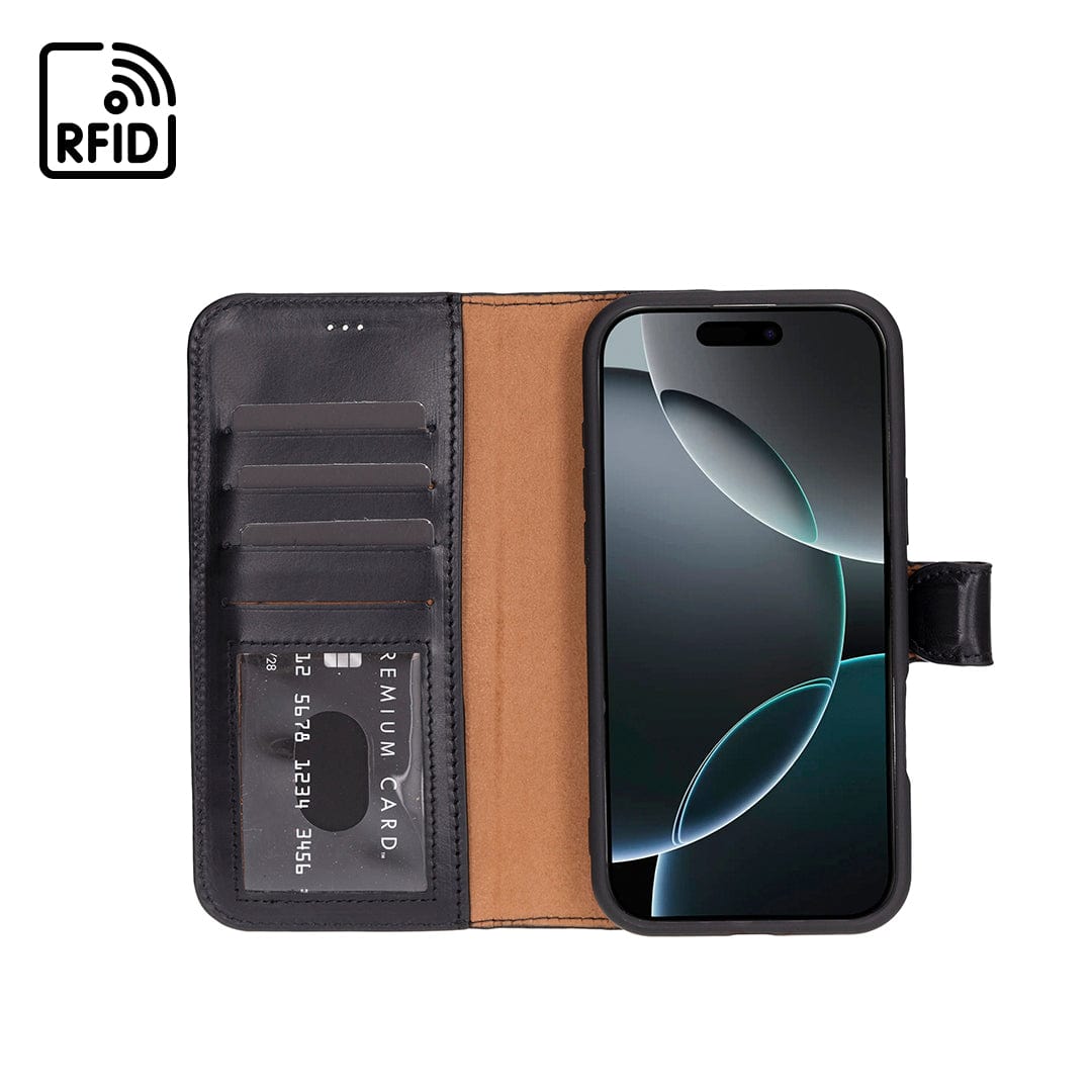 iPhone 16 Pro Max case in leather with RFID, black, inside