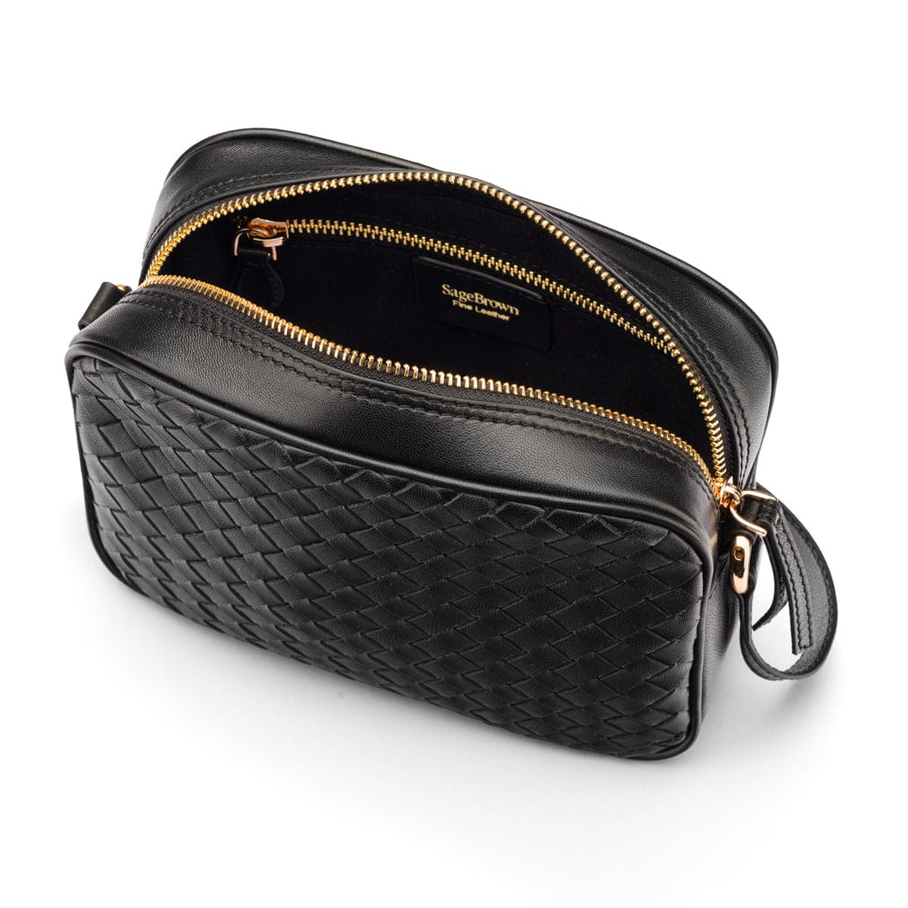 Ivy woven camera bag, black, inside