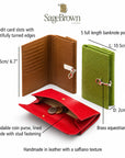 Ladies Tall Leather Purse With Brass Clasp With 8 Card Slots, features and dimensions