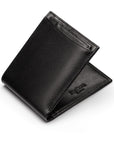 Leather 2 in 1 wallet, black, open