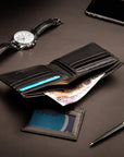 Leather 2 in 1 wallet, black, lifestyle