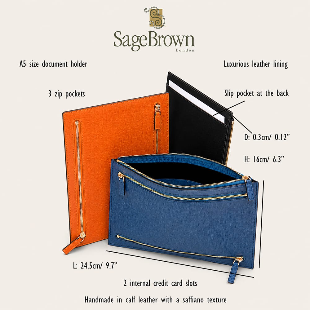 Leather A5 Travel Document And Currency Case, features and dimensions