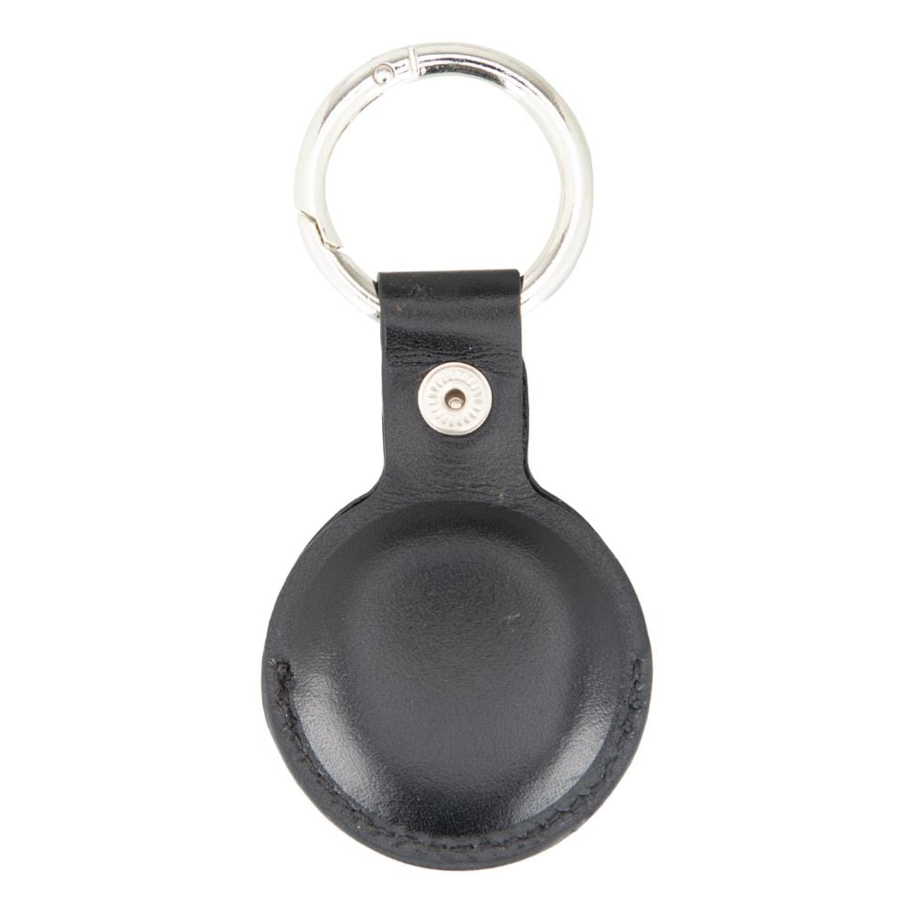 Leather air tag holder, black, back view