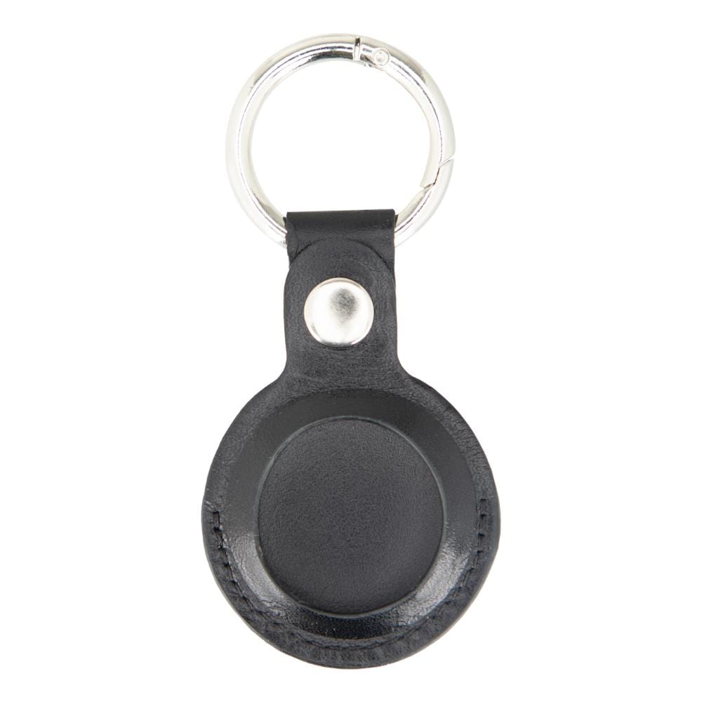 Leather air tag holder, black, front view