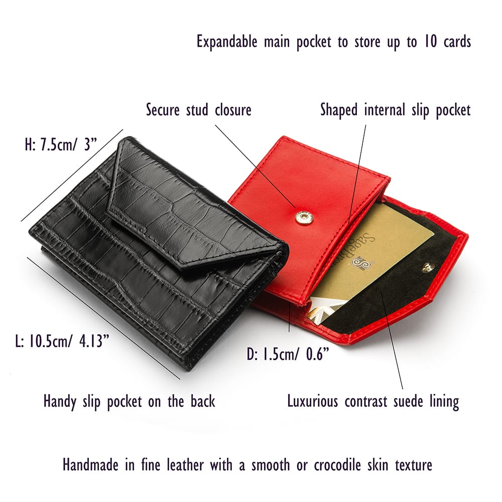 Leather business card holder, features and dimensions