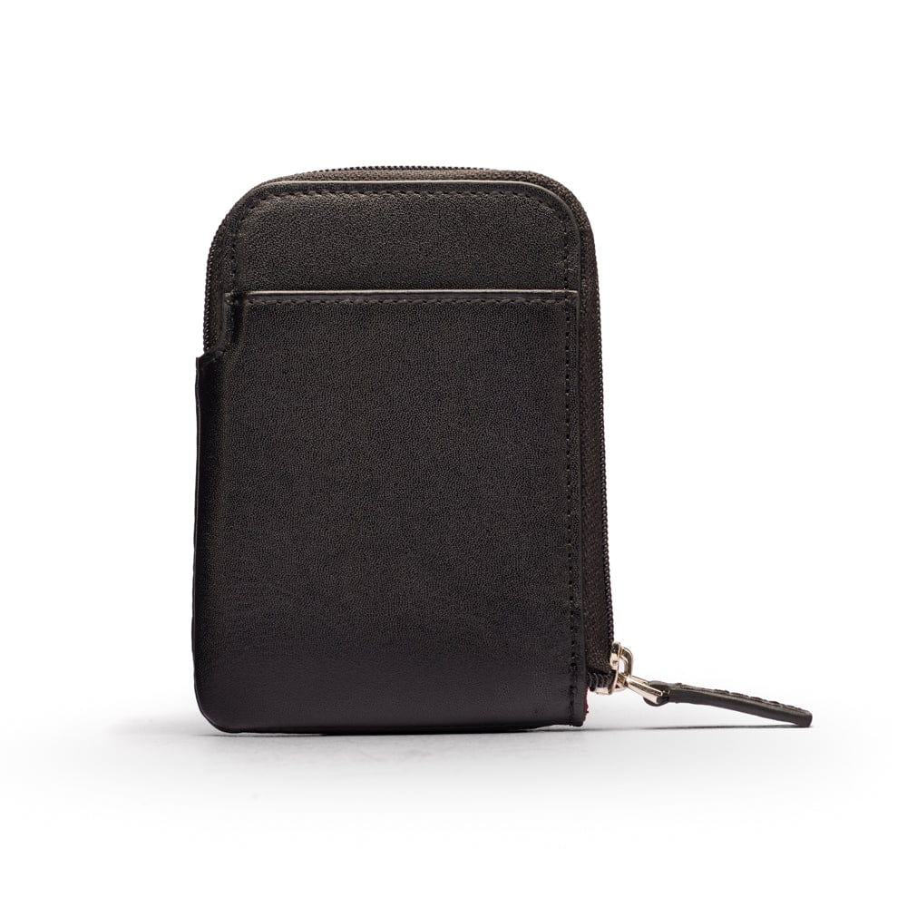 Leather card case with zip, black, front