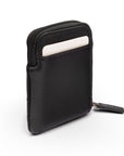 Leather card case with zip, black, back