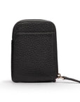 Leather card case with zip, black pebble grain, front