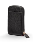 Leather card case with zip, black pebble grain, front view
