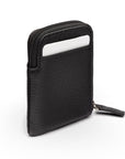 Leather card case with zip, black pebble grain, back
