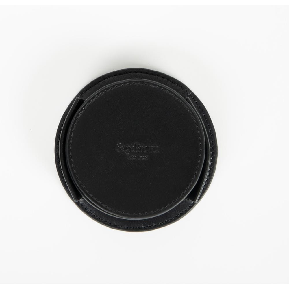 Leather drink coasters, set of 6, black