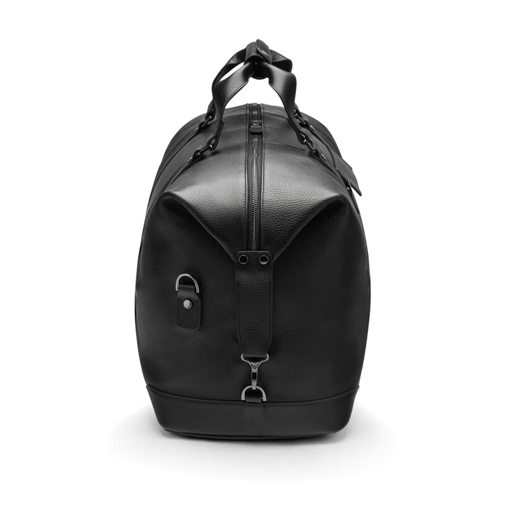 Leather duffel travel bag, black, side
