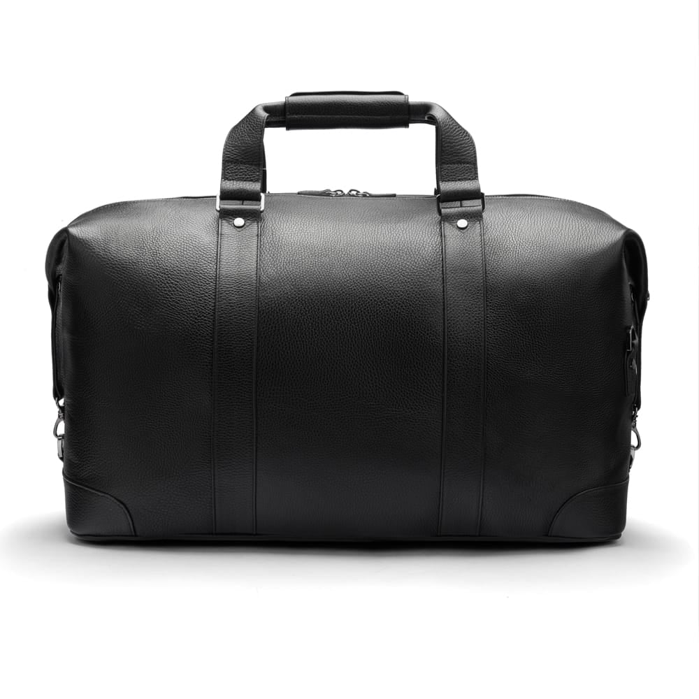 Leather duffel travel bag, black, front