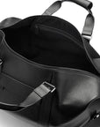 Leather duffel travel bag, black, inside view