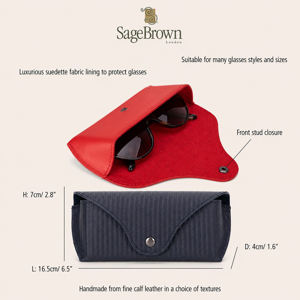 Leather Glasses Case With Stud Closure , features and dimensions